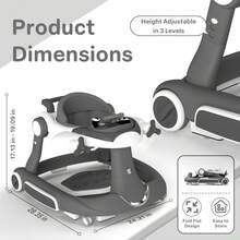 Kinder King 8-In-1 Baby Walker, 3 Level Adjustable Height, Foldable Toddler Activity Walker With Speed Adjustable Wheels, Easy To Clean, Christmas Halloween Gift, Gray - Xám - Xem 7