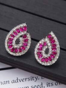 1 对优雅时尚的玫瑰红合成锆石耳环，适合日常生活，如派对、宴会和婚礼。 - 耳環 - 查看 2