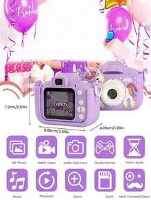 YAIUZGOO 1080P HD Photo & Video Camera With 2.0" Screen, Silicone Protective Case, Puzzle Game, SD Card Storage, Outdoor Photography Camera, Valentine's Day/Birthday Gift, 150mAh - Purple - View 2