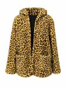 Women's Teddy Animal Print Hooded Jacket – Leopard Style With Fur Pockets - Everyday Wear - ONZA - Ver 6