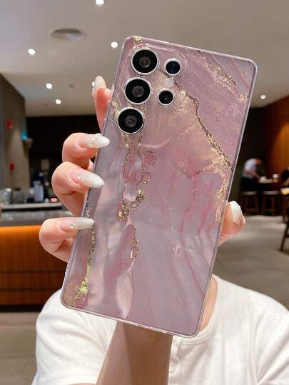 1个时尚复古创意粉色大理石纹软TPU手机壳，防摔防刮防指纹透明材质，保护摄像头镜头，适用于三星、Nothing、Pixel等品牌手机。
