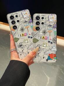 1个创意夏季旅行地图和飞机图案透明气囊TPU防震手机壳，适合作为三星S25、S24、S23、S22、A05等型号的节日礼物 - 彩色 - 查看 7