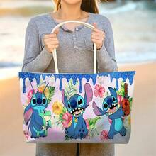 Large Capacity Women's Tote Bag/Beach Bag, Printed With A Cute Stitch Design, 1 Pc - Mũi khâu - Xem 9