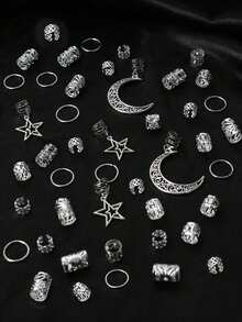 45pcs Women's Braided Hair Rings, Moon & Star Braided Hair Clips, Fashion Unique Hair Accessories - Silver - View 5