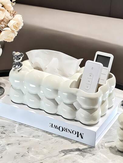 云朵造型纸巾盒，带储物隔层，泡泡艺术纸巾架，可放置纸巾和遥控器，装饰性餐巾纸收纳盒，适用于汽车、浴室、客厅、卧室、书桌、家庭、办公室、宿舍。中东地区宰牲节、返校季、婚礼季畅销产品。