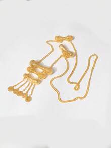 Herseygold 1pc Turkish Kurdish Bride Gold-Plated Shoulder Chain, Arabic Coin Totem Women's Clothing Chain, Luxury Wedding/Festival Accessory - Gold - View 4