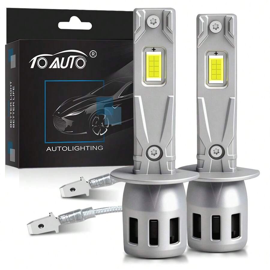 TOAUTO 2PCS 80W 25000LM H1 H3 Bi LED Headlights Bulbs Car Lamp CANBUS Hi/Low Beam Mini High Power Auto Spotlights Plug&Play Wireless Fog Lights 6000K 12V - A - View 1