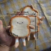 Cute Toast Shaped Coin Purse With Key Chain Clip, Kawaii Bread Plush Earbud Pouch, Mini Zippered Wallet For Small Items, Aesthetic Backpack Charm & Bag Pendant - bánh mì nướng màu ngẫu nhiên - Xem 3