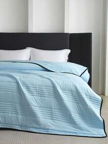 1件装柔软舒适简约轻薄夏季被子/毯子，四季皆宜，可机洗，适用于卧室、客房、旅行，现代风格，易于打理，适用于单人/双人床、酒店、露营和家居装饰，豪华酒店床上用品 | 现代绗缝设计 | 波浪压纹，秋季装饰，房间装饰 - 天藍色 - 查看 3