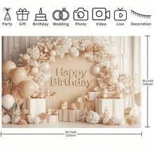 1pc Elegant Birthday Backdrop, Featuring Pastel Floral Patterns And Gold "Happy Birthday" Text, Refreshing And Chic Style For Birthday Party Photography, Suitable For Indoor Living Room And Outdoor Yard Decor, Perfect Gift Choice - Multicolor - View 5