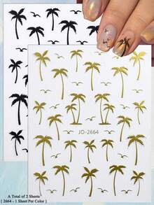 2/4 Sheets Summer Palm Tree Nail Art Stickers Holographic Tropical Vacation Nail Decals For DIY Nails - Multicolor - View 14