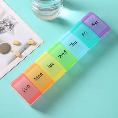 Weekly Pill Organizer 7 Day, Rainbow Color Large Capacity Pill Box, Portable Travel Pill Case For Vitamins, Supplements, Medication