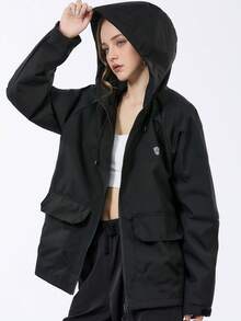 GRIM PANDA 女款連帽軟殼外套，防風防水快乾，附拉鍊口袋，可收納戶外休閒運動夾克，適合登山、露營、攀岩 - 黑色 - 查看 5