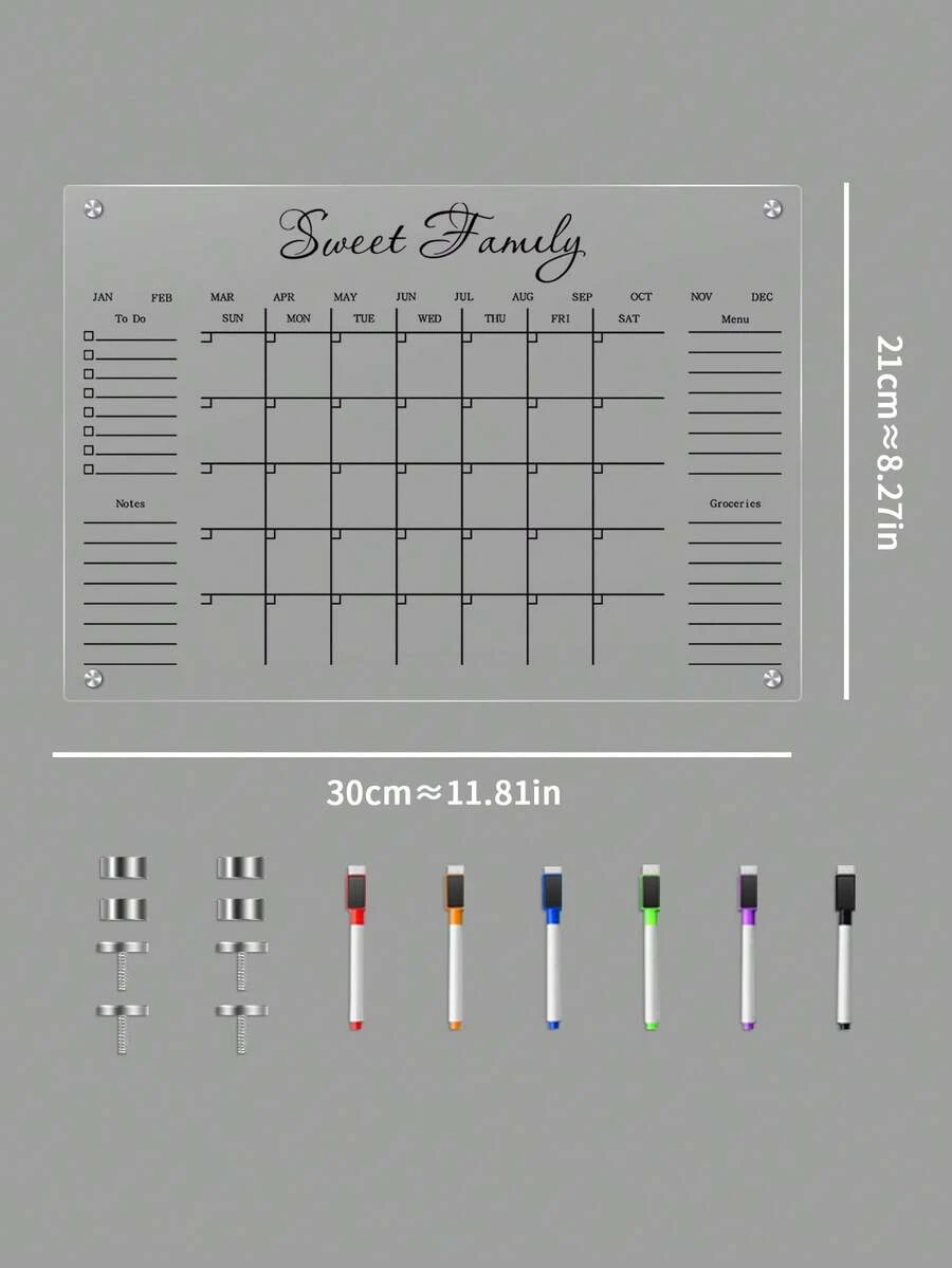 1pc Monthly Planner Magnetic Whiteboard, Transparent Acrylic Magnetic Memo Board For Refrigerator Decor, Back To School - I - View 1