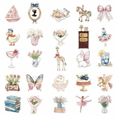 50 miếng dán PET hình cô gái vẽ màu nước chủ đề khu vườn - Hình dán trong suốt, chống thấm nước dùng cho sổ tay, ốp điện thoại và hành lý