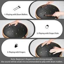 Steel Tongue Drum - 14 Inch 15 Note Tongue Drum - Hand Pan Drum With Music Book, Handpan Mallets And Carry Bag, C Major, Black - ColorA - 查看 4