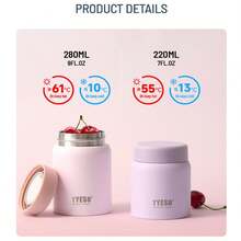 TYESO Mini Thermal Mug 280ML "Food Jar" Type, Lightweight And Easy To Carry, Made Of SUS316 Stainless Steel. Keeps Food Fresh For Longer, 100% Leak-Proof, Keeps Hot Or Cold For 12–24 Hours. Vibrant Colors In A Dopamine Style. Can Store Drinks, Juices, Food, Yogurt, Fruit, And Lunch Boxes. Ideal For School And Work, It Doesn't Take Up Much Space, Is Easy To Carry And Store. It's The Indispensable Thermal Lunch Box For Children To Take To School. - 隨機的 - 查看 9