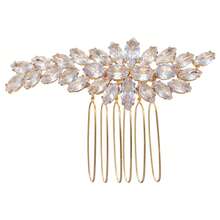 1件装奢华水钻叶子装饰发梳，金色新娘婚礼发饰，女士 - 金色 - 查看 10