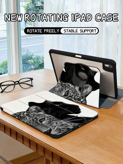1个高清双面印花黑色猎豹纹平板电脑保护套，适用于2025年10月9日/11日款平板电脑，透明亚克力后盖，2026新款，自动唤醒/睡眠功能，多角度支架带笔槽，办公学习必备，非磁性保护套，2026新年礼物