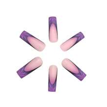 3D French Tip Press On Nails Purple Square Long Nails With 3D Ombre Designs Manicure Pressons Fake Nails False Nails Wedding Classy Gel Full Cover Acrylic Stick On Nail For Women - 紫色3D漸變 - 查看 3
