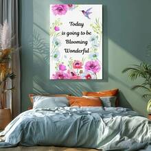1pc Inspirational, Motivational Quote Wrapped Framed Canvas Wall Art, Vintage Prints Poster, Today Is Going To Be Blooming Wonderful - Floral, Realism, Impressionism, Vibrant Colors Style, Birthday Party Decor, Decorative Wall Art for Living Room Bedroom Office, Hanging Hardware Included - Wrapped Framed Canvas, Vertical - Lienzo enmarcado - Ver 8