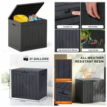 Large 31 Gallon Resin Deck Storage Box Outdoor Waterproof UV Resistant Garden Patio Furniture Container Wisteria Black - 1 - View 2