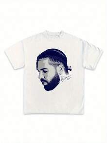 Drake Rapper Graphic White Cotton-Shirt - Unisex Hop Style Crew Neck Short Sleeve, Loose Fit Casual Sports Tee Men & Women, All-Season Comfort, Hop Shirt, Streetwear Fashion, Urban Fashion, Soft Material, Streetwear Lovers - 白色 - 查看 1