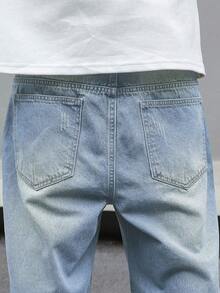Pantalones de algodón de corte holgado para hombre con efecto desgastado y envejecido. - Azul - Ver 8