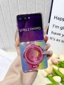 Galaxy Z Flip7/Z Flip6/Z Flip5/Z FE Folding Phone Case, Women's Fashion Cute Lightweight Protective Cover, Personalized Design, Electroplated Feather Pattern Glitter Kickstand Case, Suitable As Gift - Multicolor - View 20