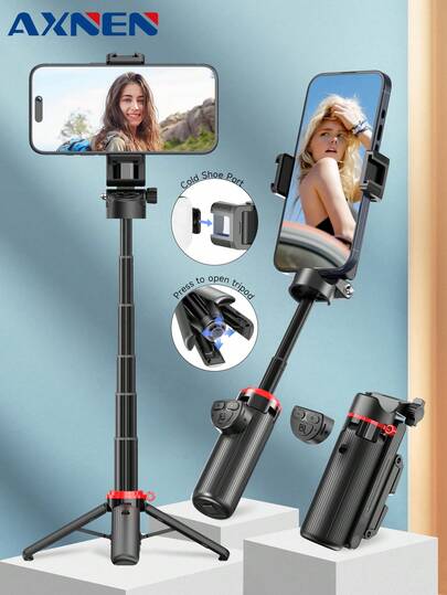 AXNEN New 3-In-1 Foldable Mini Wireless Selfie Stick & Phone Tripod With Wireless Remote - 3 Ways To Use, One-Button Open Retractable Floor Stand, Portable Lanyard, Perfect For Live Streaming, Christmas & Various Holidays, Travel, Outdoor Activities.