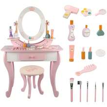 TOCADOR INFANTIL DE MADERA ROSADO CON ESPEJO |Juego de Maquillaje para Niñas +3 Años|Incluye 12 Accesorios y Taburete - Rosa - Ver 7