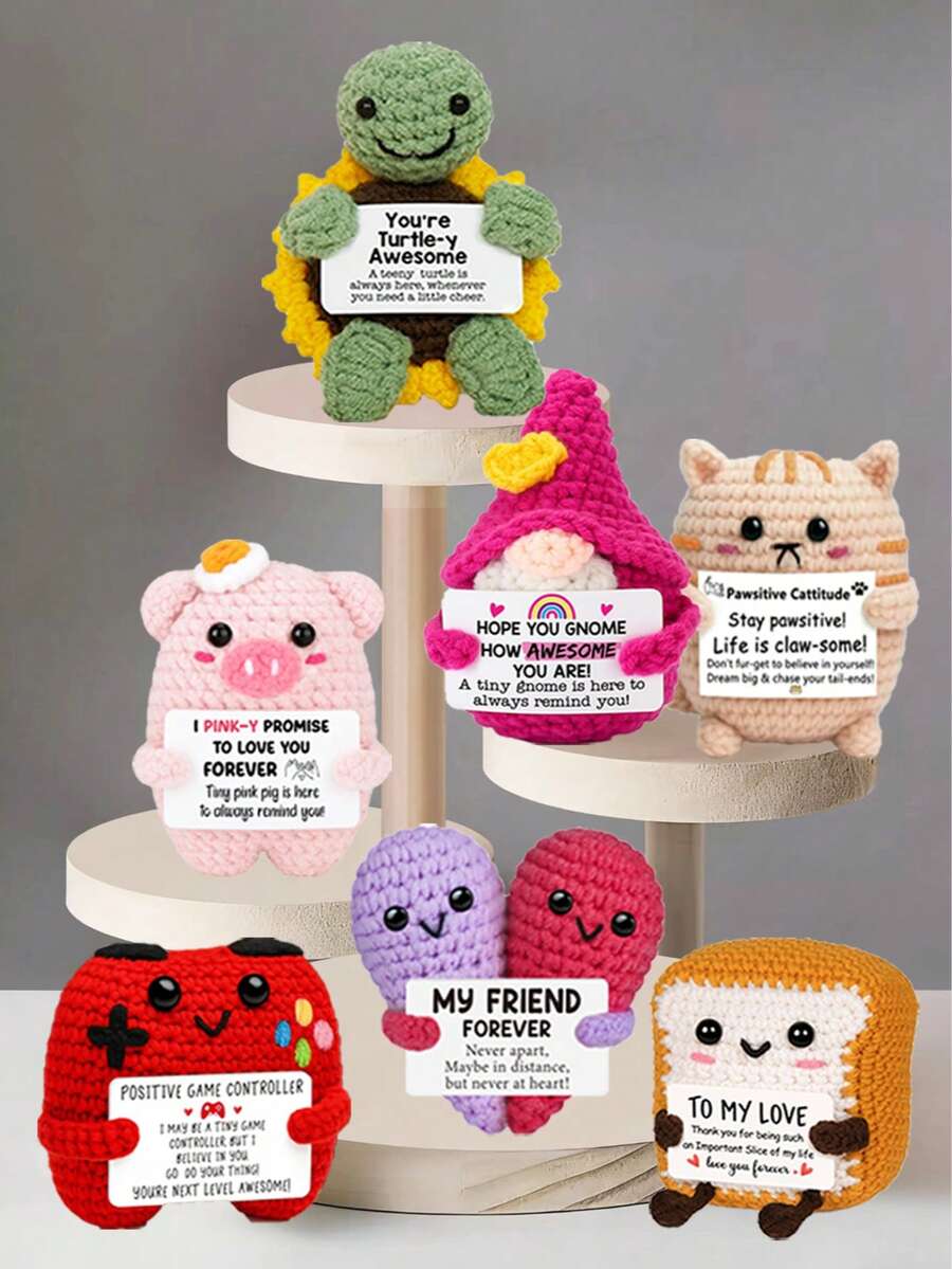 1pc Handmade Crocheted Desktop Decor, Funny Sci-Fi Shaped Birthday Gift Card, Suitable For Valentine's Day, Mother's Day, Father's Day, Gifts For Colleagues, Family, Mom, Dad, Sisters, Best Friends, Handmade Knitting, Positive Emotions, Encouragement, Graduation, Holidays, Party Favors, Souvenirs - Multicolor - View 1
