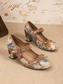 Women's Shoes, Elegant And Fashionable T-Strap Hollow Design, Round Toe Shallow Thick Heel Mary Jane Shoes, Pin Buckle For Easy Wearing, Suitable For Parties/Weddings/Christmas/Work Commuting/Spring And Autumn/Black High Heels/Comfortable Women's Shoes/Business Etiquette/Vacation/Women's Formal Shoes - 棕色 - 查看 5