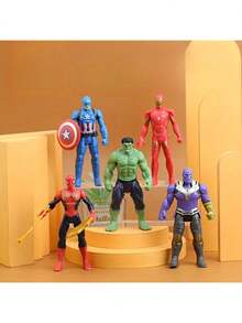 Marvel 漫威5件套超薄蜘蛛侠复仇者联盟灭霸玩偶套装 - 完美礼物之选，超级英雄系列，展示图案，小巧设计，精美玩偶，高品质玩偶，收藏品，角色收藏品，漫画爱好者（随机款式） - 彩色 - 查看 2