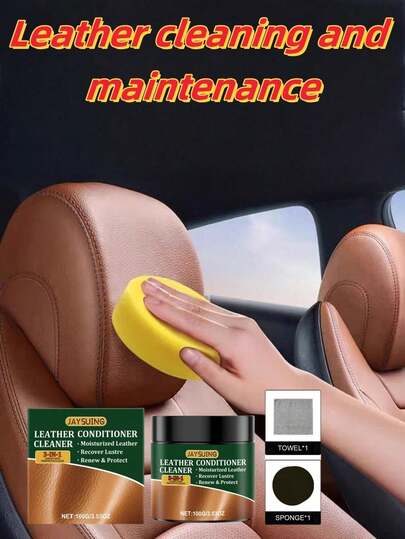 JAYSUING 1 Set Leather Cleaning Cream With Maintenance Sponge, Leather Cleaning And Conditioning Cream, Suitable For Leather Bags, Shoes, Universal Colorless