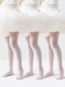 3 pares de medias de unicolor para niñas, ligeras, transpirables, suaves y cómodas, versátiles para uso diario o vestidos de princesa - Negro - Ver 12