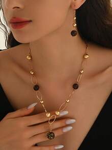 3pcs/Set Unique Women Necklace And Earrings Set, Versatile For Daily Wear, Holidays, Casual & Vacation - Yellow Gold - View 7