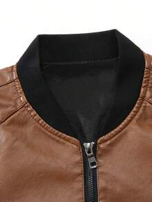 Chaqueta de cuero PU para hombre AHTELB, chaqueta de motocicleta con cuello de béisbol, chaqueta de montar, chaqueta de cuero de estilo británico de moda, estilo de carreras deportivas - Caqui - Ver 4