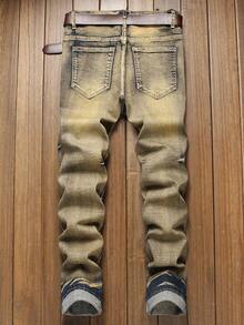 Pantalones largos de moda para hombres en el año 2026 en la tienda independiente de , jeans con remaches y agujeros, ideales para fiestas de Año Nuevo y invierno, en  al final del año, un gran éxito - Amarillo - Ver 2
