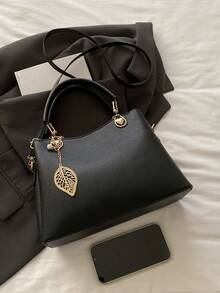 大容量时尚简约手提包，新款女士单肩包，时尚斜挎包 - 黑色 - 查看 10