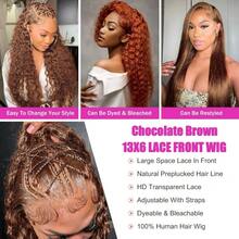 36 Inch Chocolate Brown Deep Wave Lace Front Wigs Human Hair 250 Density 13x6 HD Lace Frontal Wig 100% Brazilian Virgin Curly Human Hair Wig Pre Plucked Wet And Wavy Human Hair Wigs For Women Colored Brown Glueless Wig With Natural Hairline - S4 - 查看 6