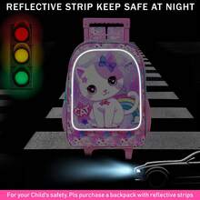 3PCS Girls Rolling Backpack, Cute Cat Roller Wheels Kids Bookbag - Wheeled Elementary School Bag - Cat - Pink - View 6