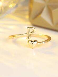 Tsnamer 14K Gold Plated Ring Waterproof Heart Letter Stackable Ring Gift For Women Girlfriend - Ring - View 33