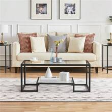 Butterslay 1PC Modern Tempered Glass Coffee Table For Living Room - màu đen - Xem 2