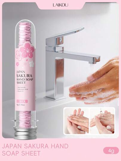  1 pieza Jabón de mano con aroma a Sakura LAIKOU, 4g con fragancia duradera apta para uso diario, limpieza básica y humectación, apta para todo tipo de piel, ideal para viajes, campamentos, senderismo y cuidado al aire libre