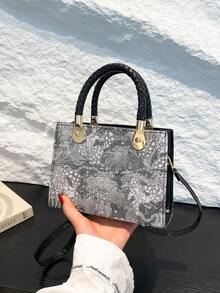 新款中国风高品质单肩包,通勤斜挎包,小众复古风小方包,女士 - 黑色 - 查看 9