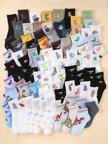 5/10/20/30双装恐龙图案中筒儿童袜，适合日常穿着、休闲运动、上学等场合，也适合户外旅行、跑步、篮球和室内聚会，可作为生日礼物、节日礼物、儿童节礼物送给孩子。 - 彩色 - 查看 14