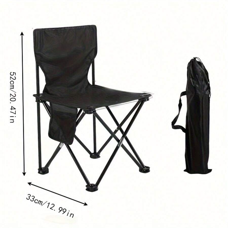 Outdoor Folding Chair/Camping Chair, Spacious And Sturdy With Ergonomic Design, Featuring A Stainless Steel Frame That's Lightweight And Foldable (With Side Pockets/Storage Bag). Ideal For Camping, Fishing, Outdoor Barbecues, And Picnics. Folding Chair/Camping Chair/Outdoor Chair - 黑色 - 查看 1