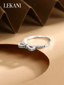 1pc S925 Sterling Silver Bowknot Cubic Zirconia Plated Gold Ring, Fashion Minimalist Jewelry Gift For Women, Mothers, Girlfriends, Friends, Versatile Daily Wear - Silver - View 5