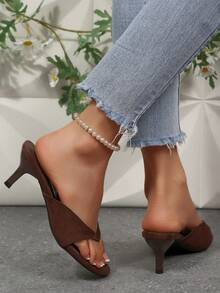 Women's Sexy Kitten Heel Flip Flops Round Open Toe Low Heel Sandals Comfortable Thong Heels For Causal Business Vacation Shoes - màu nâu - Xem 6